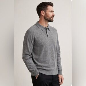 Banana Republic Cashmere Sweater Polo Long Sleeve Heather Grey Men’s XXL Tall